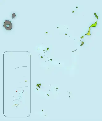 Mapa de Ha'apai dividido en distritos de diferente color
