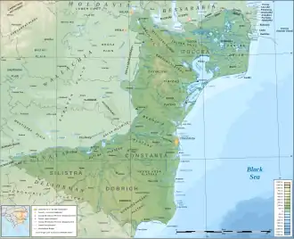 Localización en la región de Dobrudja