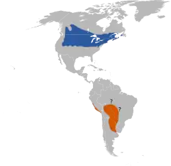 alt=Azul: época de reproducción; Anaranjado: fuera de la época de reproducción.