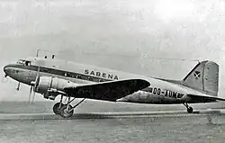 Douglas DC-3 de Sabena-Belgian Airlines en el Aeropuerto de Mánchester (1949)