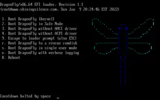 Cargador de arranque de DragonFly BSD 6.2.1, UEFI