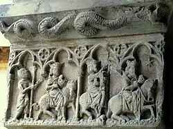 Capitel con los Tres magos en la Catedral de Elna