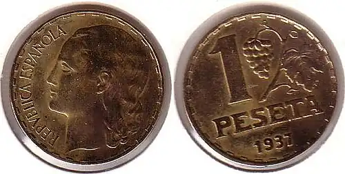 El color y la iconografía de la moneda de peseta de la Segunda República de 1937 (en latón) le hizo ganarse el nombre popular de "la rubia", identificada con "la perdición de los hombres" (la mujer, el vino y... el propio dinero).[101]​