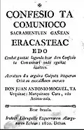 Confesio ta comunioco (1800), primer libro impreso en vascuence desde 1766