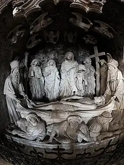 Entierro de Cristo, del Maestro de Pont-à-Mousson,[28]​ en la iglesia de San Martín de Pont-à-Mousson,[29]​ ca. 1420.
