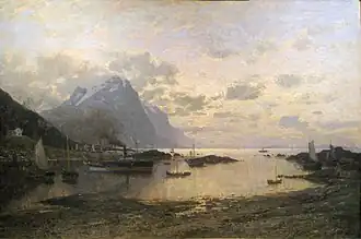 Dampskipsanløp i Lofoten por Adelsteen Normann (1885)