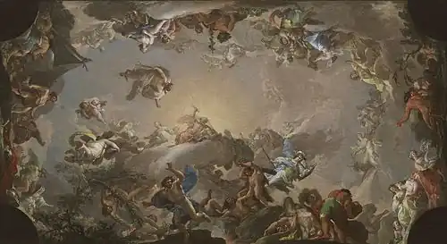 El Olimpo: batalla con los gigantes, de Francisco Bayeu, 1764 (boceto para un fresco en el Palacio Real de Madrid).