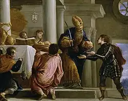 El sacerdote Ajimelec entrega el pan y la espada a David, por Juan Antonio de Frías (1667-1668)