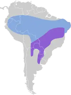 Distribución geográfica del fiofío grande.