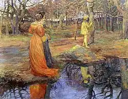 Escena de bosque medieval, 1885