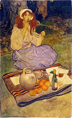 "Miguela, kneeling still, put it to her lip", Harpers' Magazine, 1906