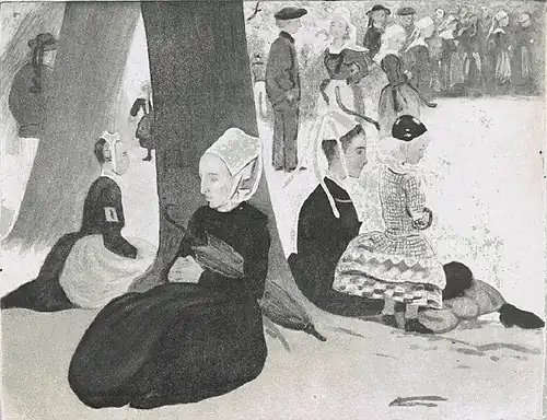 Mujeres de Plougastel en el perdón (aguatinta en colores de 30,2 x 45 cm),