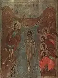 Epifanía como teofanía del bautismo de Cristo en la pintura bizantina (icono de finales del siglo XIII o comienzos del XIV).