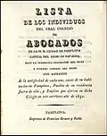 Impreso del Colegio de Abogados de Pamplona constituido recientemente (1832)
