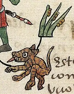 Escritura fonética mexica del nombre del virrey Antonio de Mendoza; metl (agave) + tosan (topo) : Mendoza