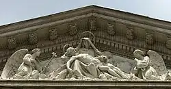 Representación escultórica del tema cristiano la piedad, en el exterior de la iglesia Nuestra Señora de la Piedad, en Buenos Aires, Argentina