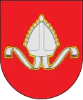 Escudo de armas del antiguo municipio de Sant Serni. De gules, una mitra de ovispo de plata fileteada de oro.