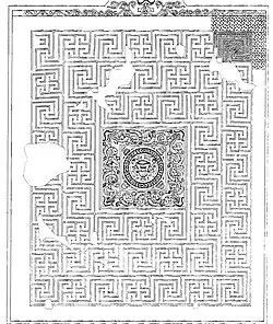 Esquema decorativo del conjunto de la habitación número 5 (Taracena y Vázquez de Parga, 1949).