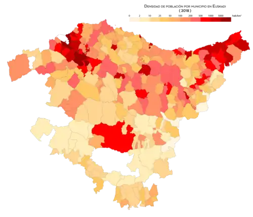 Densidad de población por municipio (2018)