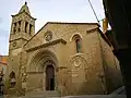 Torre y portada de acceso principal. Santa María de Agramunt, Lérida.