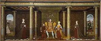 Artista desconocido, La familia de Enrique VIII, con Isabel a la derecha, h. 1545.