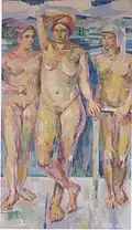 Tres desnudos femeninos frente a un lago (1928), colección privada