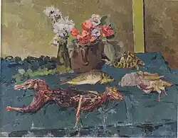 Bodegón con liebre pelada, pollo, pescado y tortuga (1929), Museo Leopold, Viena