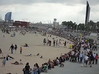 Público observando las acrobácias en la Playa de la Mar Bella.