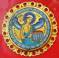 Medallón FIDES et BAPTISMUS del antiguo retablo de san Remaclo, 1150, Museo de las Artes Decorativas de Fráncfort.