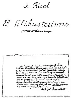Facsímil copia de la primera página del manuscrito de El filibusterismo.