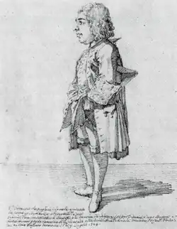 Caricatura del compositor Francisco António de Almeida, siglo XVIII.