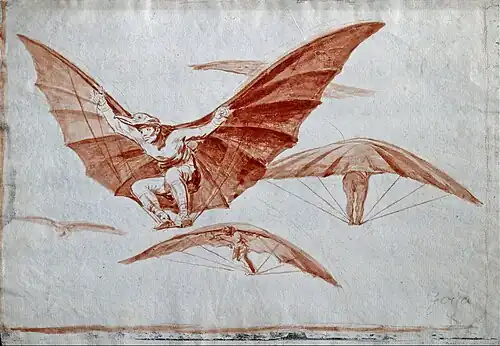 Modo de volar, c. 1815. Dibujo preparatorio para grabar (serie Los disparates, n.º 13). Goya.