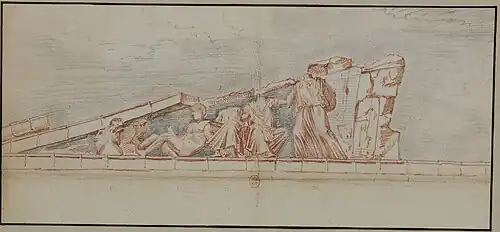 Dibujo atribuido a Jacques Carrey: frontón este, parte sur.