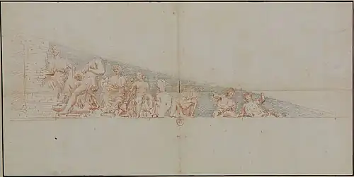 Dibujo atribuido a Jacques Carrey, frontón oeste, parte sur.