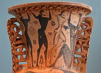 Ánfora del siglo VII a. C. donde se representa la ceguera del cíclope Polifemo por Odiseo y sus compañeros.