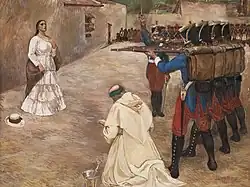Fusilamiento de la heroína María Parado de Bellido, óleo sobre tela pintado en 1929 y expuesto en el Museo Nacional de Arqueología, Antropología e Historia del Perú