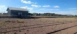 Desvíos y galpón de cargas de la estación.