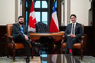 El Presidente Boric junto al Primer Ministro de Canadá, Justin Trudeau, en Ottawa, Canadá, el día 05 de junio de 2022.