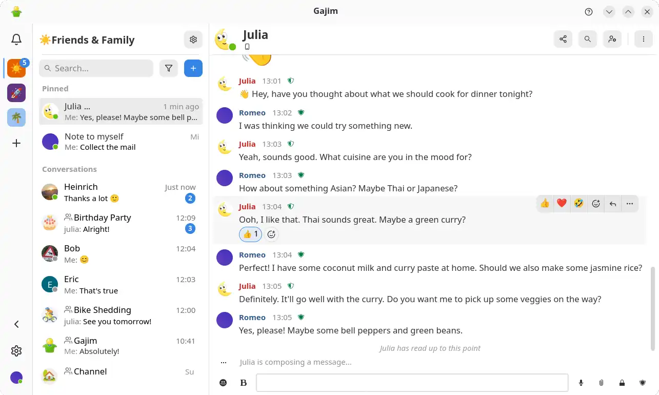 Captura de pantalla de Gajim