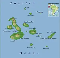 Mapa de las islas Galápagos, donde se distribuye esta población.