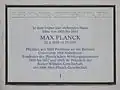 Placa en memoria de Max Planck en su casa de Grunewald. Puesta el 4 de octubre de 1989.