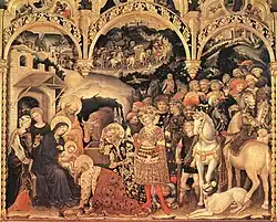 Gentile da Fabriano, Adoración de los magos (1423) Temple sobre madera, 300 x 282 cm Uffizi, Florencia