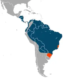 Distribución del oso hormiguero gigante Azul: población aún existente Naranja: en declive (posiblemente extinto)