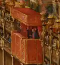 Palco d'onore, detalle de Giostra dei Caroselli, de Filippo Gagliardi y Filippo Lauri (1656). Representa el espectáculo con que se agasajó a Cristina de Suecia en el Palazzo Barberini durante los carnavales al poco de llegar a Roma.