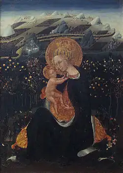 La de Giovanni di Paolo (ca. 1456) cuya percepción de la naturaleza y el paisaje recreados alrededor de la virgen, que llegará luego a su máximo esplendor en la pintura flamenca.[26]​