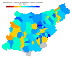 Crecimiento de la población por municipio entre 1998 y 2008