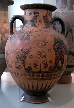Ánfora panzuda del Pintor de Neso; Ática c. 610-600 a. C.