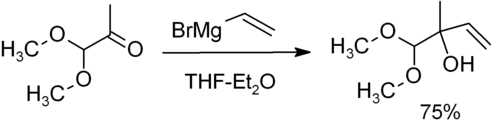 Reaction of CH3C(=O)CH(OCH3)2 with H2C=CHMgBr