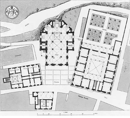 Planta de la Piazza de Pienza y sus edificios aledaños.