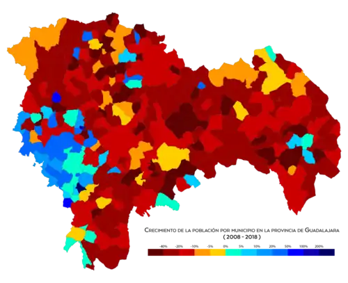 Crecimiento de la población por municipio entre 2008 y 2018